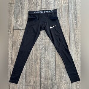 Nike Pro Dri-Fit Black Leggings with White Logo